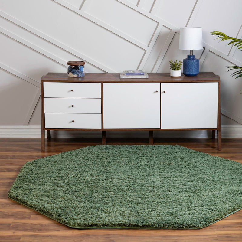 Cozy Comfort Shag Collection Area Rug - Hearthside (Green) Octagon Green  lifestyle 10