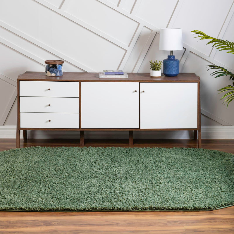Cozy Comfort Shag Collection Area Rug - Hearthside (Green) Oval Green  lifestyle 11