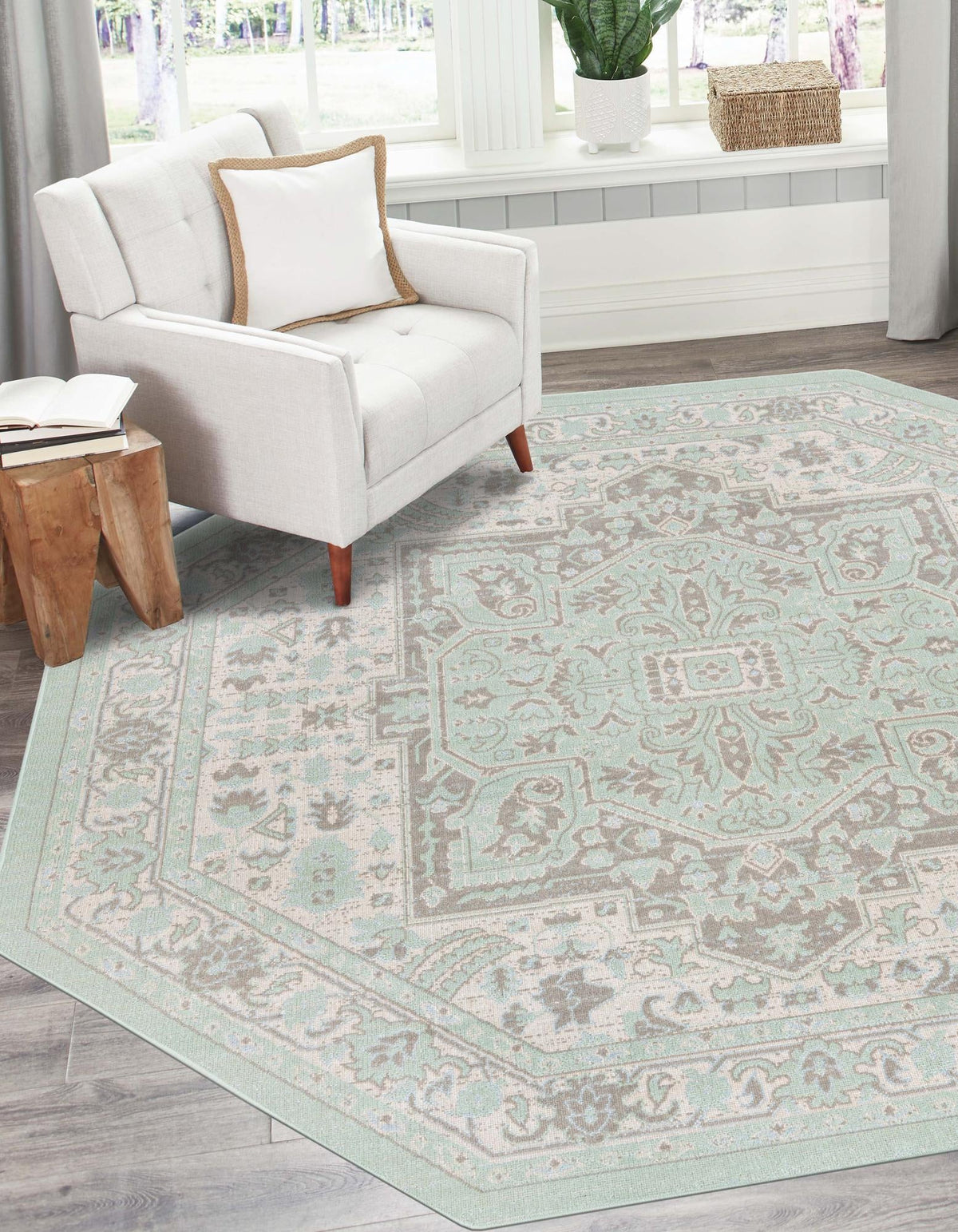 Savannah Series Collection Area Rug - Charleston (Mint) Octagon Mint  lifestyle 15