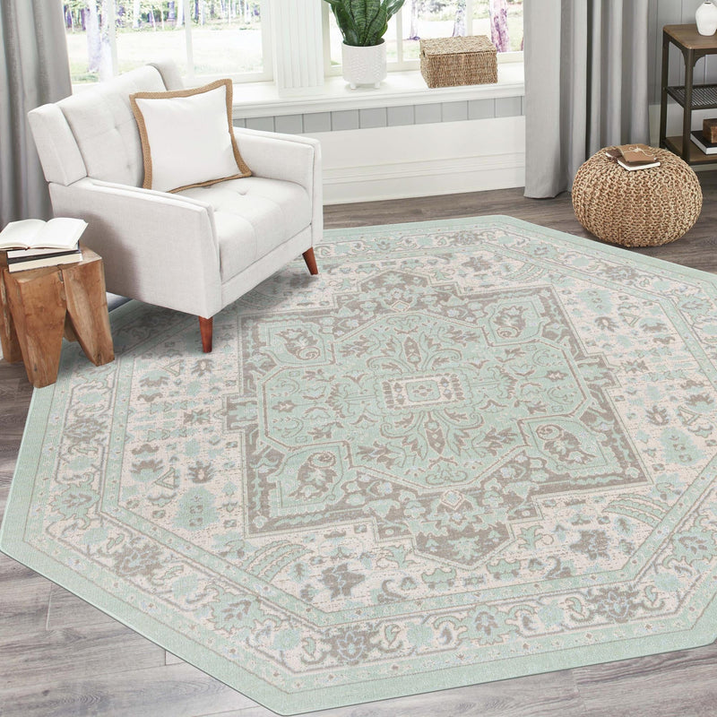 Savannah Series Collection Area Rug - Charleston (Mint) Octagon Mint  lifestyle 43