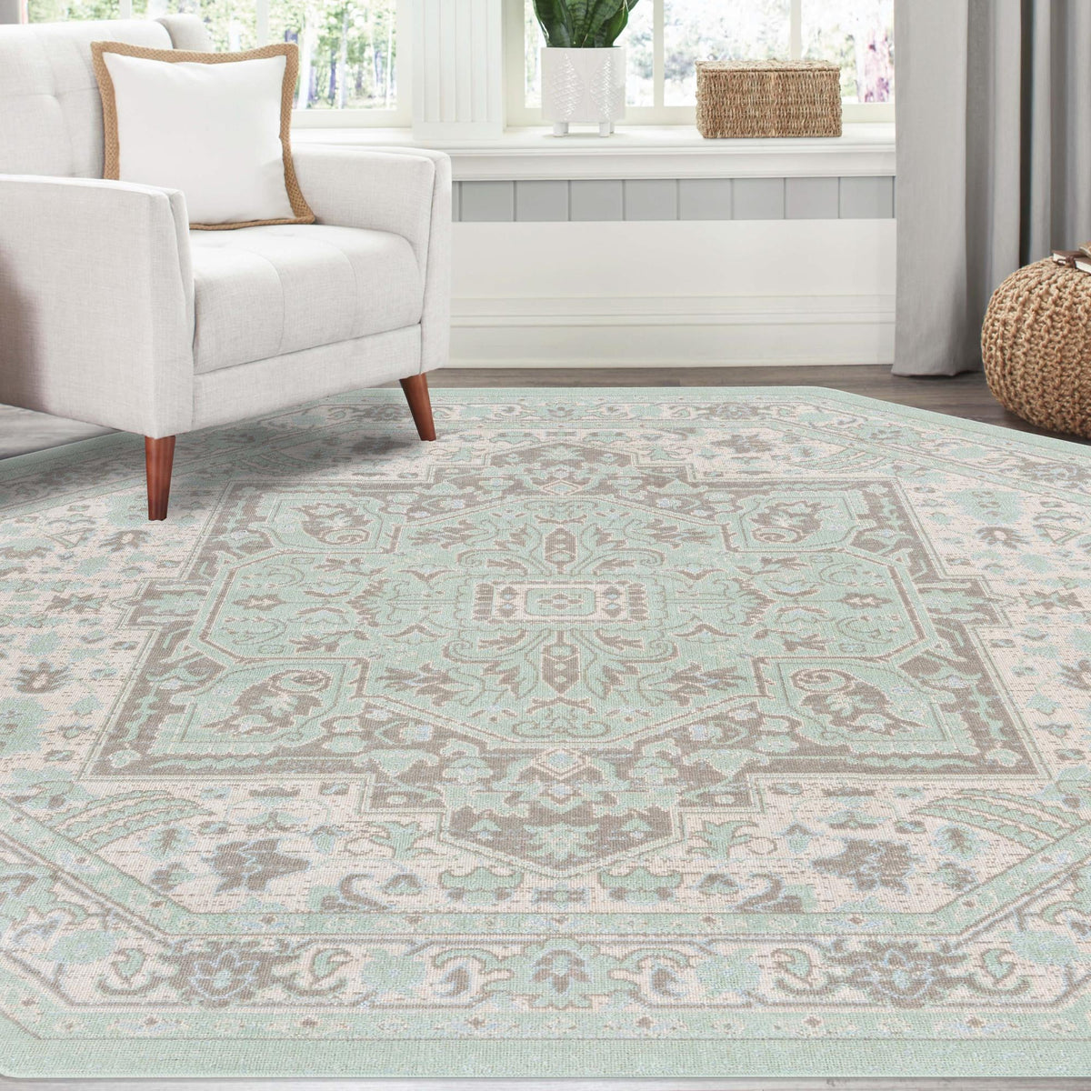 Savannah Series Collection Area Rug - Charleston (Mint) Octagon Mint  lifestyle 44