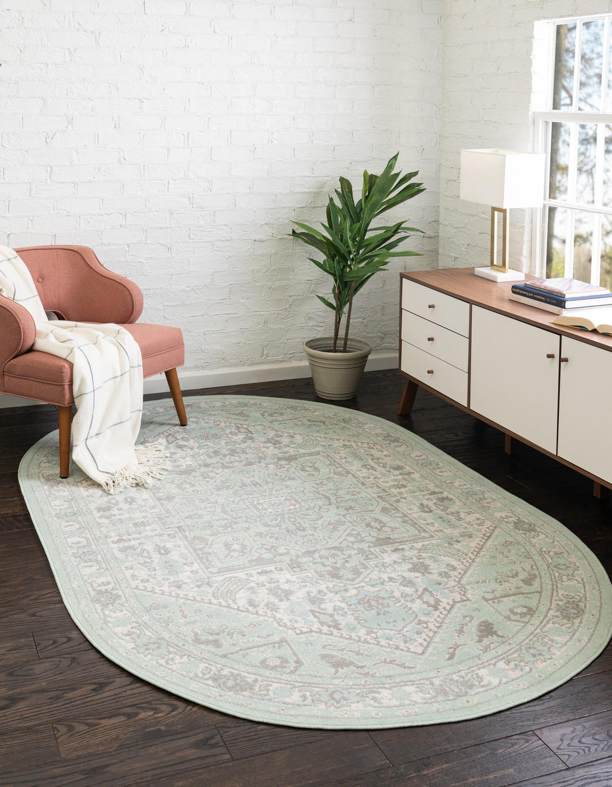 Savannah Series Collection Area Rug - Charleston (Mint) Oval Mint  lifestyle 13