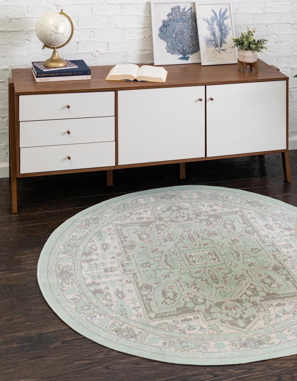 Savannah Series Collection Area Rug - Charleston (Mint) Round Mint  lifestyle 16