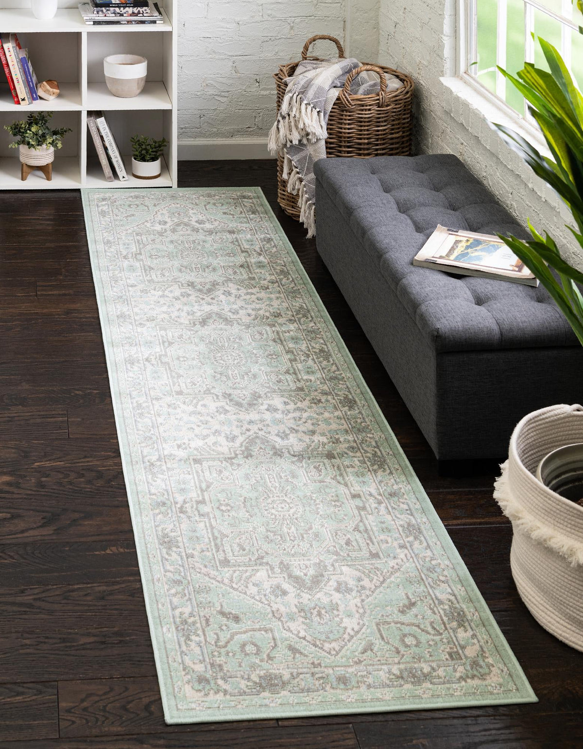 Savannah Series Collection Area Rug - Charleston (Mint) Runner Mint  lifestyle 17