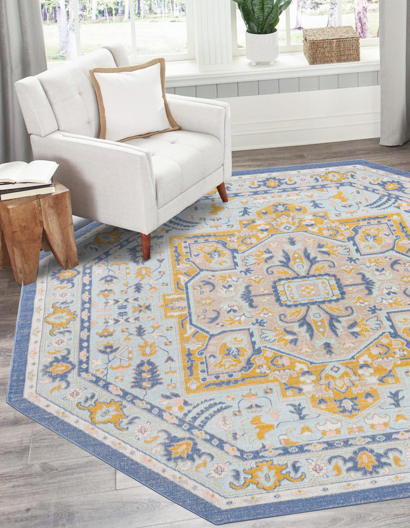 Savannah Series Collection Area Rug - Charleston (Sky blue) Octagon Sky blue  lifestyle 22