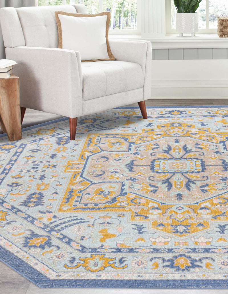 Savannah Series Collection Area Rug - Charleston (Sky blue) Octagon Sky blue  lifestyle 27