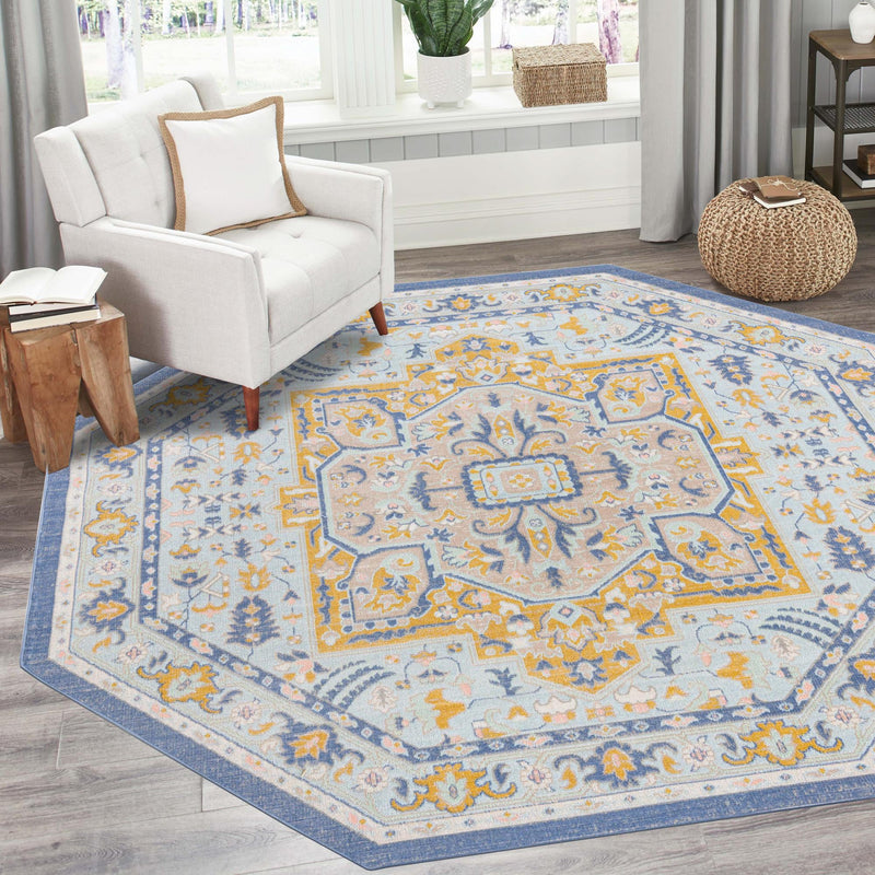 Savannah Series Collection Area Rug - Charleston (Sky blue) Octagon Sky blue  lifestyle 78