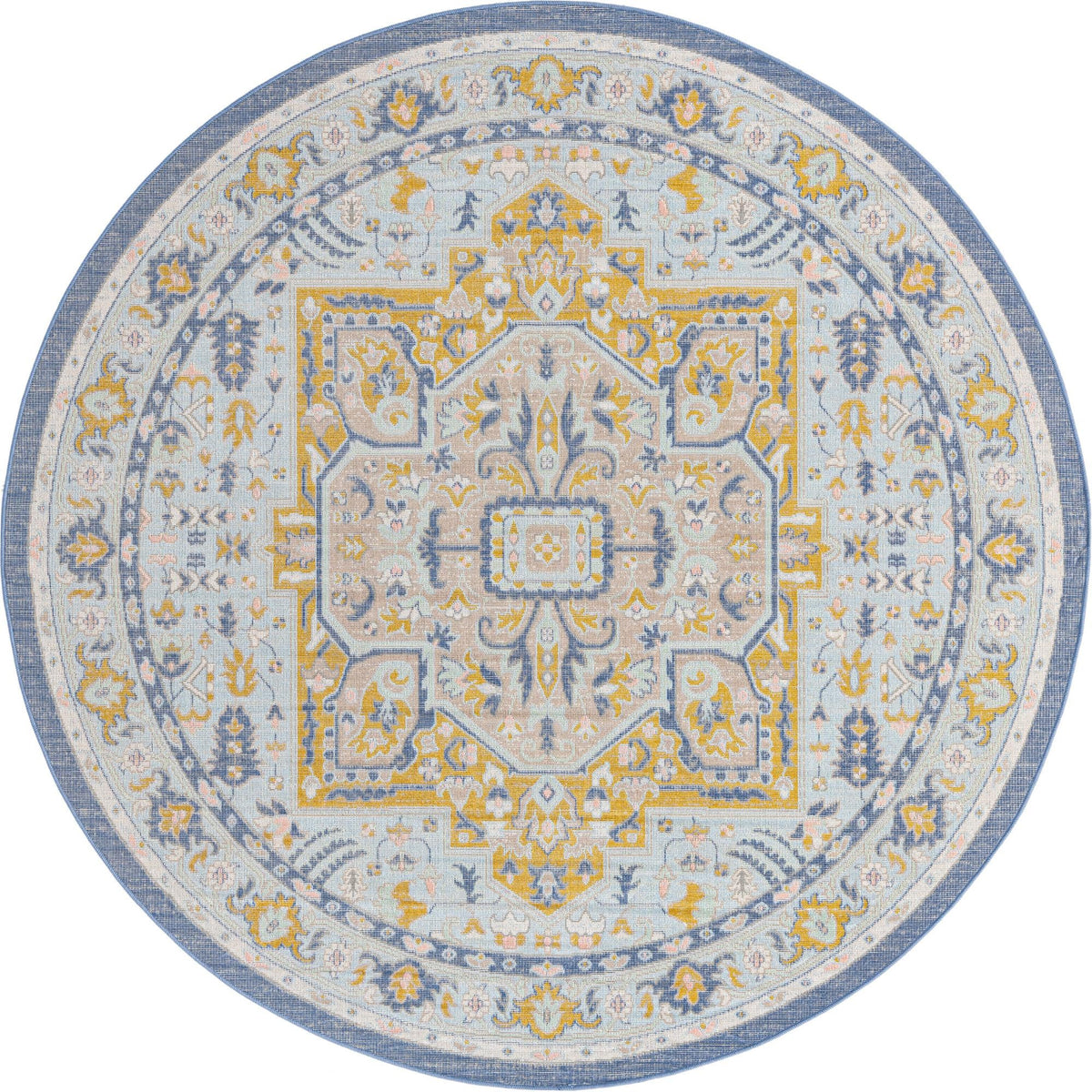 Savannah Series Collection Area Rug - Charleston (Sky blue) Round Sky blue  lifestyle 18