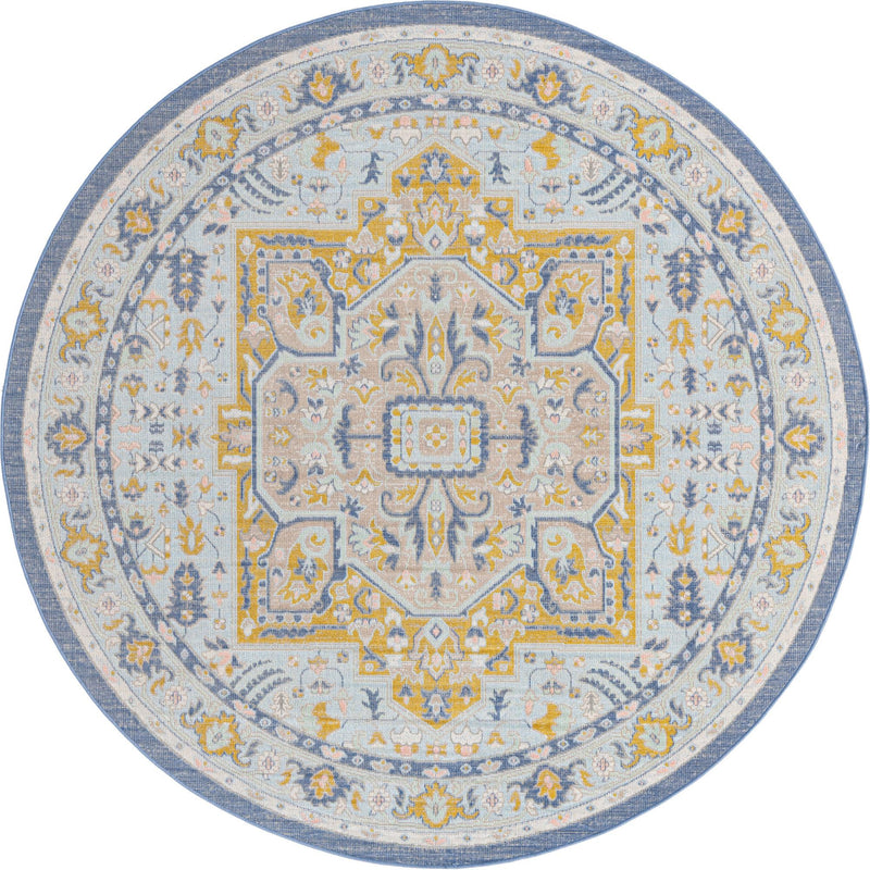 Savannah Series Collection Area Rug - Charleston (Sky blue) Round Sky blue  lifestyle 18