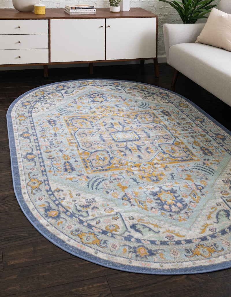 Savannah Series Collection Area Rug - Charleston (Sky blue) Oval Sky blue  lifestyle 20