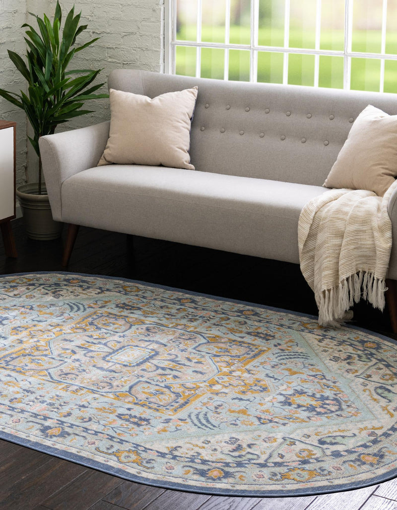 Savannah Series Collection Area Rug - Charleston (Sky blue) Oval Sky blue  lifestyle 25