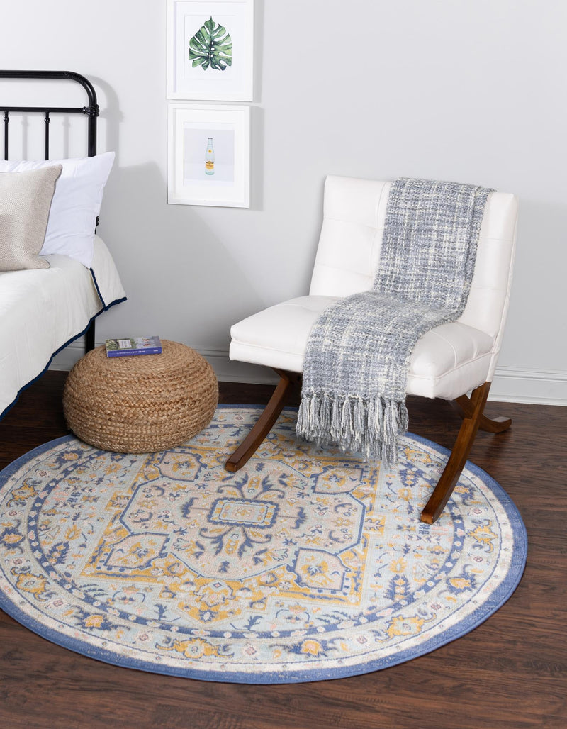 Savannah Series Collection Area Rug - Charleston (Sky blue) Round Sky blue  lifestyle 23