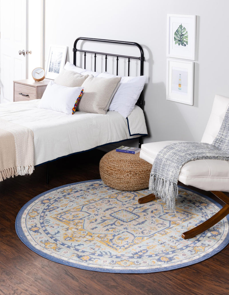 Savannah Series Collection Area Rug - Charleston (Sky blue) Round Sky blue  lifestyle 28