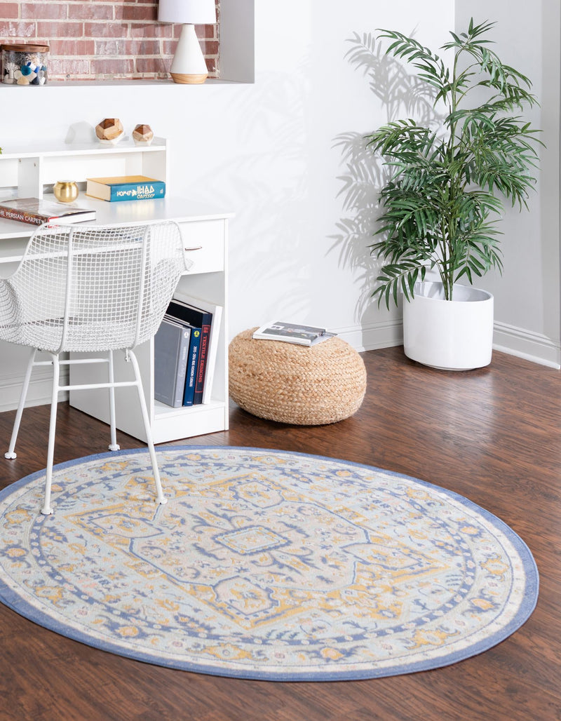 Savannah Series Collection Area Rug - Charleston (Sky blue) Round Sky blue  lifestyle 30