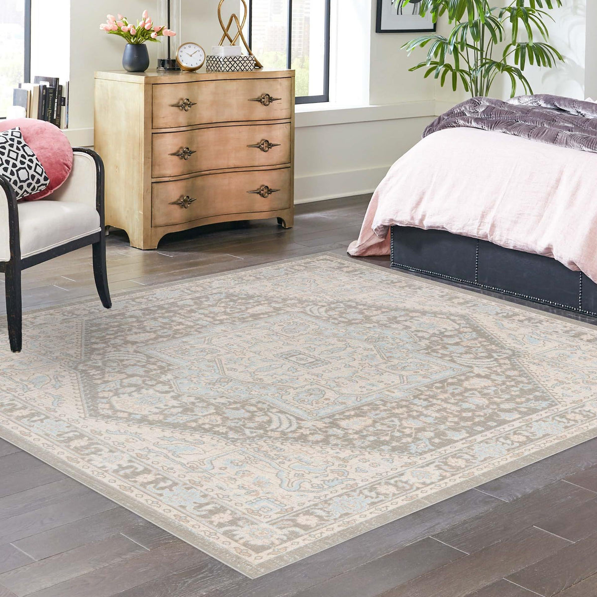 Savannah Series Collection Area Rug - Charleston (Cloud Gray) Square Cloud Gray  lifestyle 82