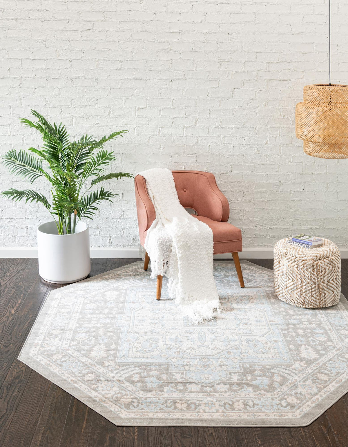 Savannah Series Collection Area Rug - Charleston (Cloud Gray) Octagon Cloud Gray  lifestyle 23
