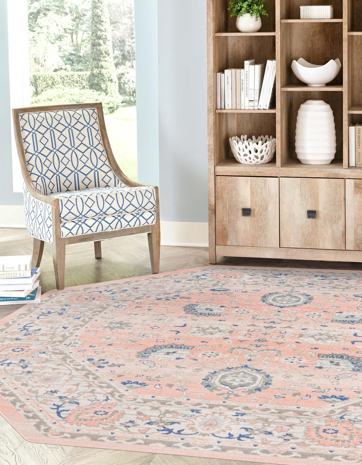 Savannah Series Collection Area Rug -  Beaufort Octagon Powder Pink  lifestyle 56