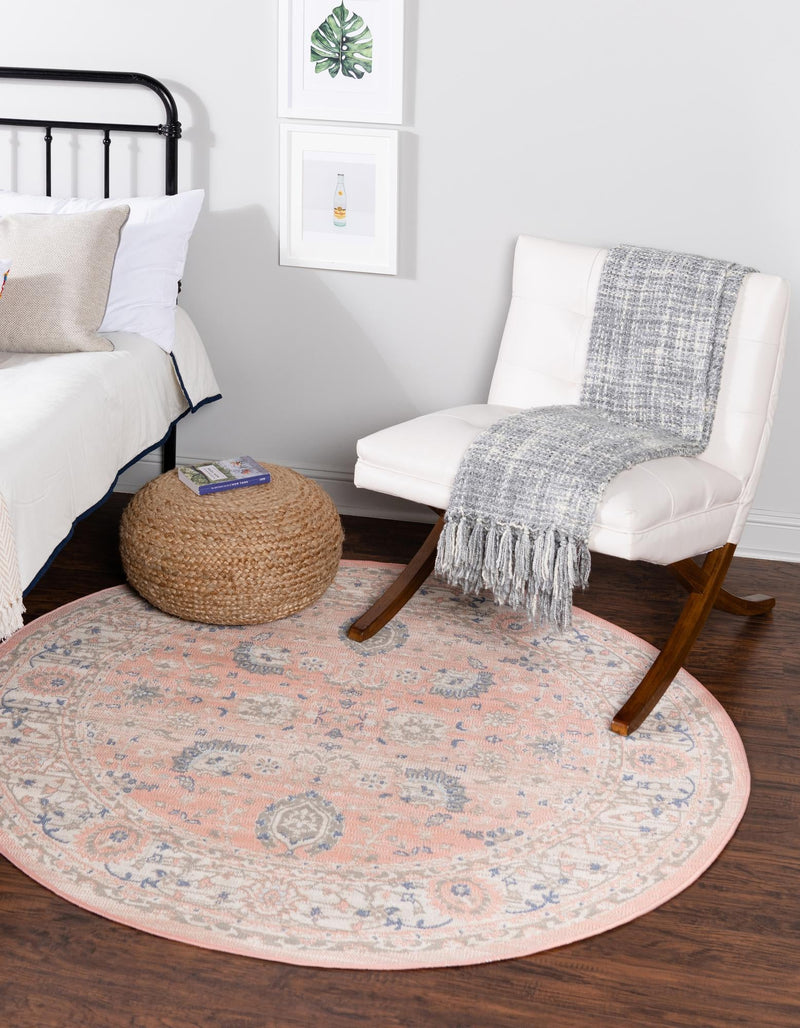 Savannah Series Collection Area Rug -  Beaufort Round Powder Pink  lifestyle 57