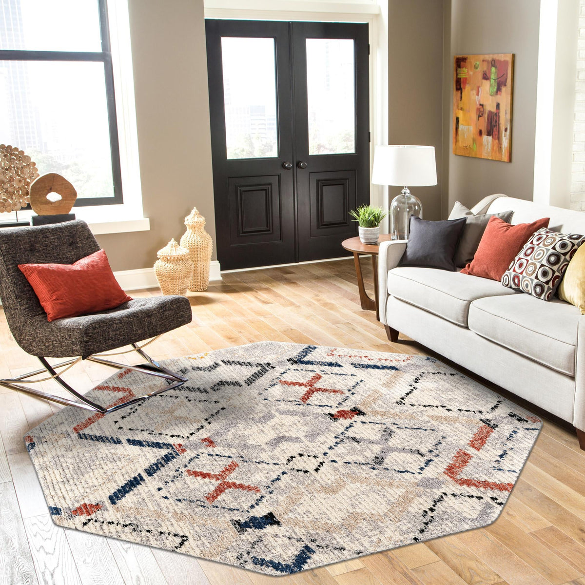 Santa Fe Trails Collection Area Rug - Canyon Octagon Multi  lifestyle 96