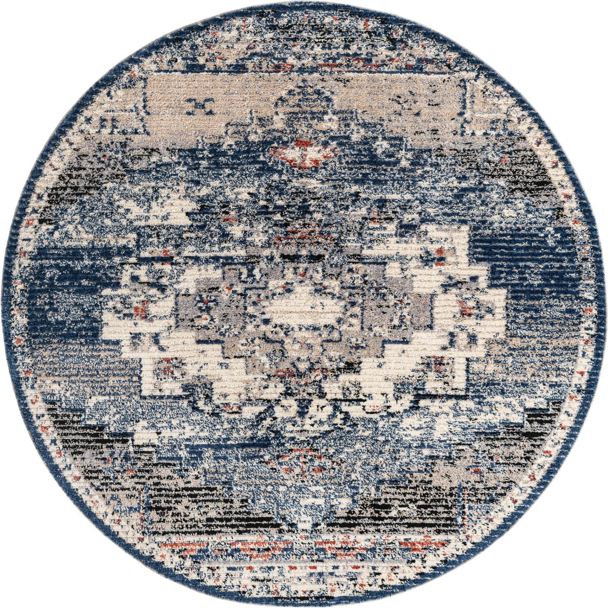 Santa Fe Trails Collection Area Rug -  Mesa Round Blue  lifestyle 30