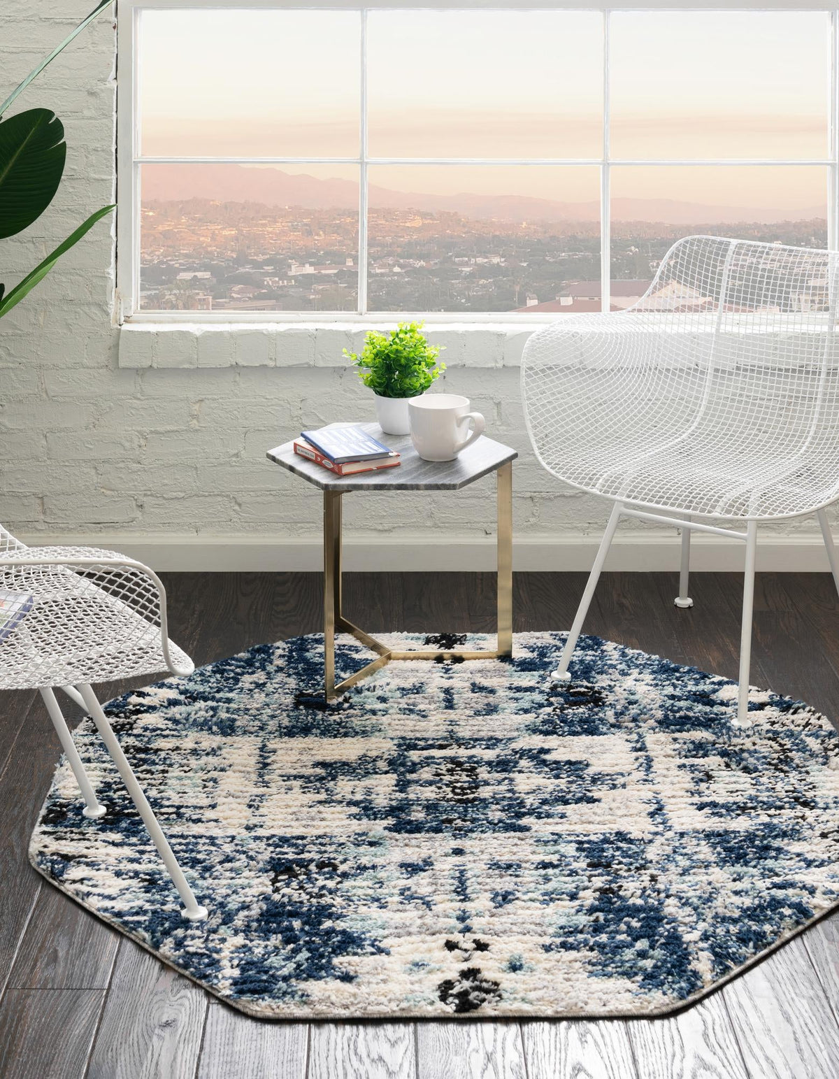 Santa Fe Trails Collection Area Rug -  Adobe Octagon Blue  lifestyle 43
