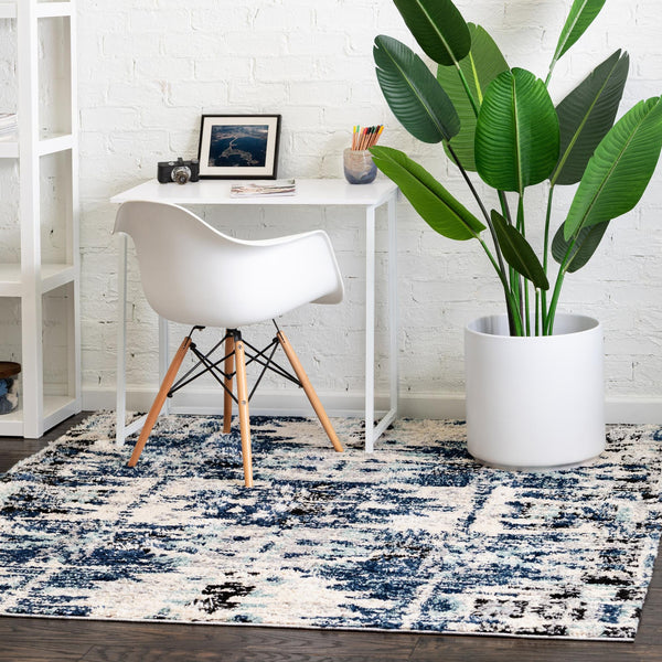 Santa Fe Trails Collection Area Rug -  Adobe Square Blue  lifestyle 44