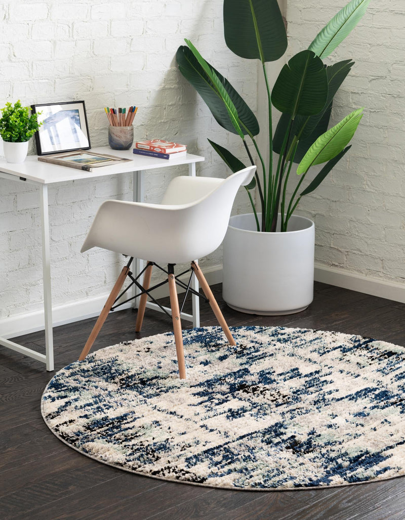 Santa Fe Trails Collection Area Rug -  Adobe Round Blue  lifestyle 27