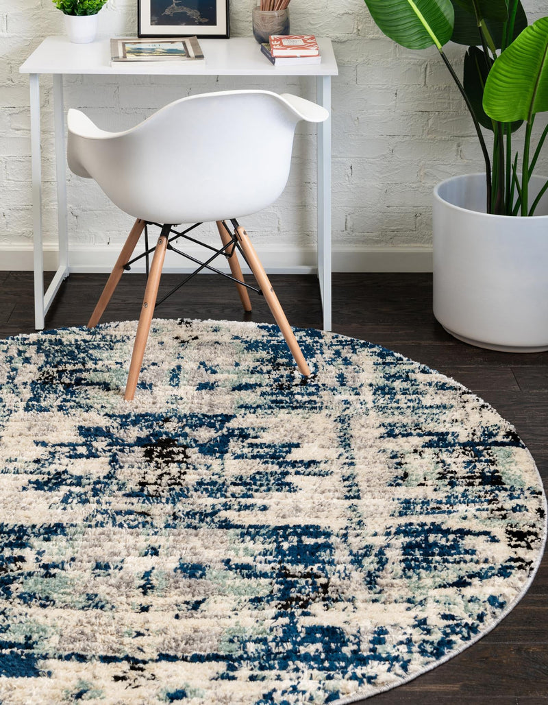 Santa Fe Trails Collection Area Rug -  Adobe Round Blue  lifestyle 36