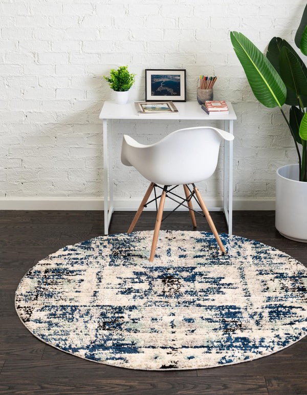 Santa Fe Trails Collection Area Rug -  Adobe Round Blue  lifestyle 45