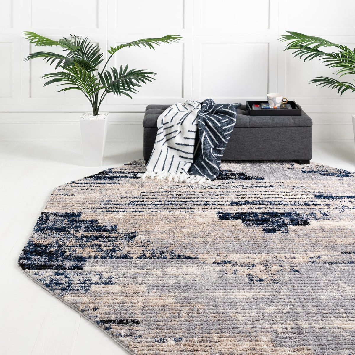 Santa Fe Trails Collection Area Rug -  Arroyo Octagon Gray  lifestyle 51