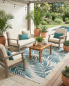 Seaside Blooms Collection Area Rug - Verdure (Teal Ivory) Rectangle Teal Ivory  lifestyle 3