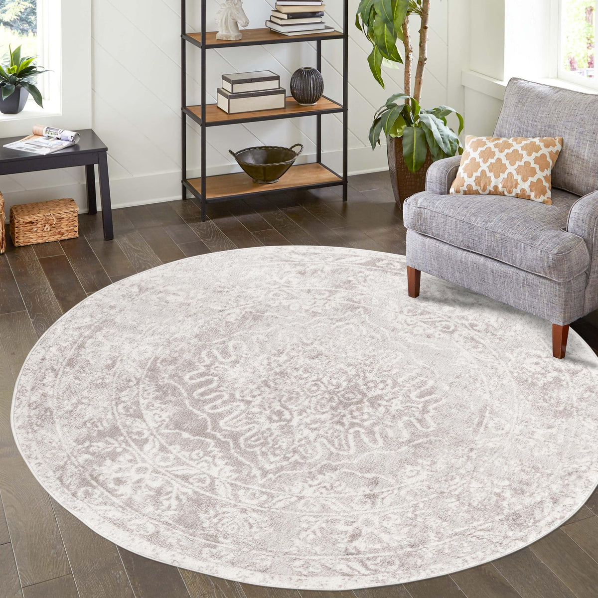 Cambridge Classics Collection Area Rug -  Fitzwilliam (Gray) Round Gray  lifestyle 52