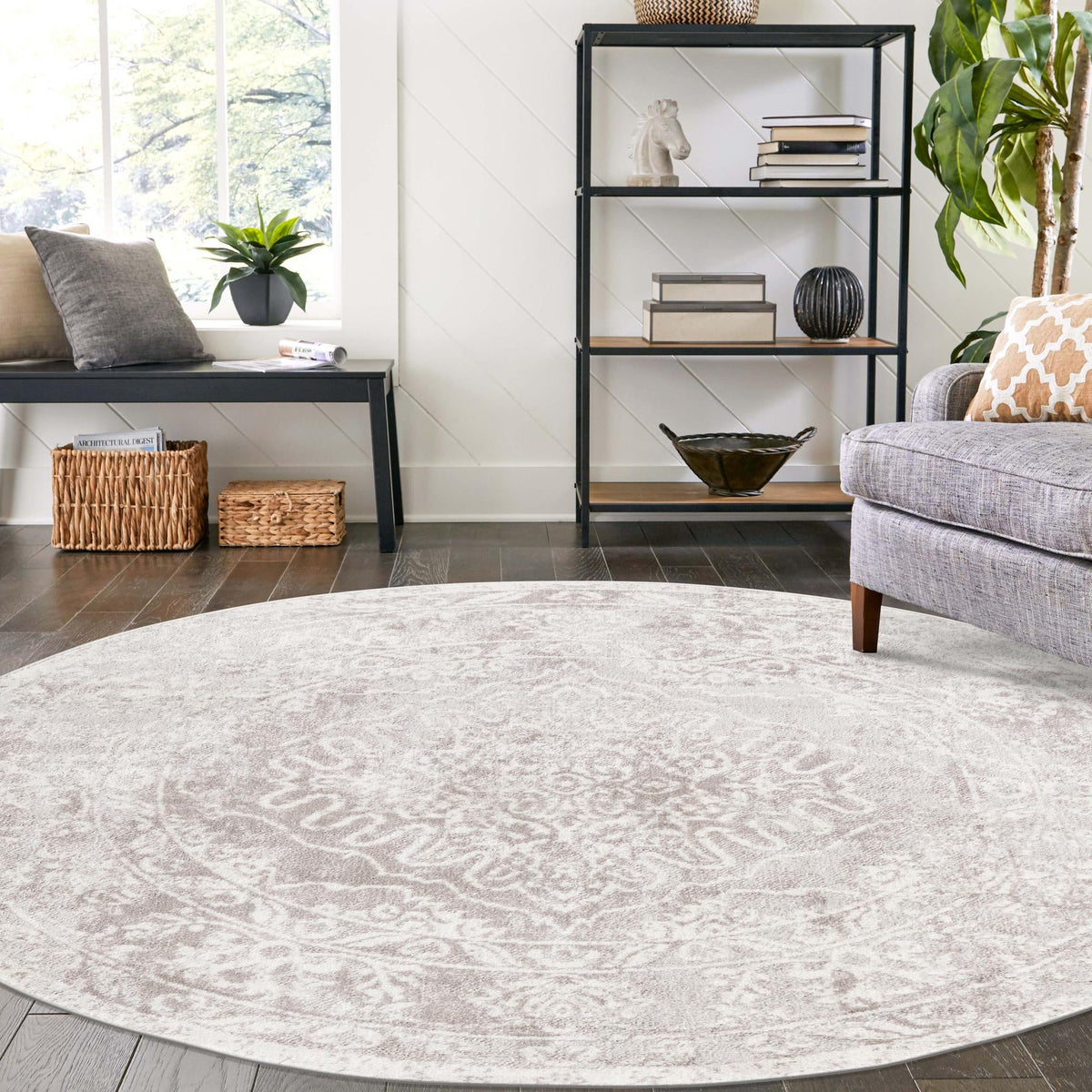 Cambridge Classics Collection Area Rug -  Fitzwilliam (Gray) Round Gray  lifestyle 54
