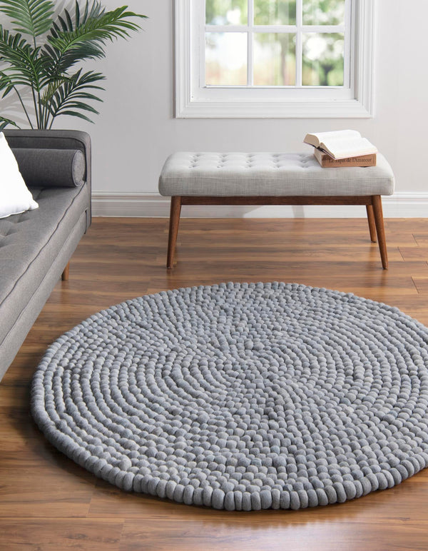 Wool Sphere Alley Collection Area Rug - Sphereville (Gray) Round Gray  lifestyle 17