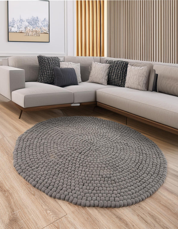 Wool Sphere Alley Collection Area Rug - Sphereville (Gray) Round Gray  lifestyle 24