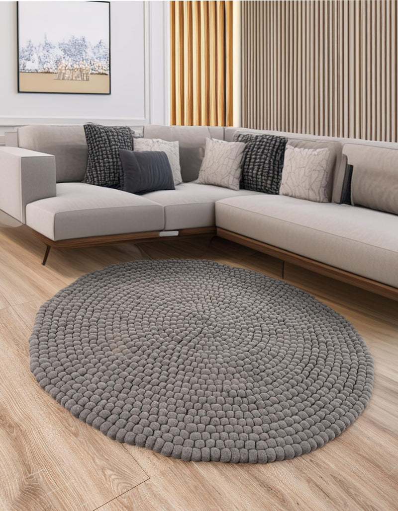 Wool Sphere Alley Collection Area Rug - Sphereville (Gray) Round Gray  lifestyle 24