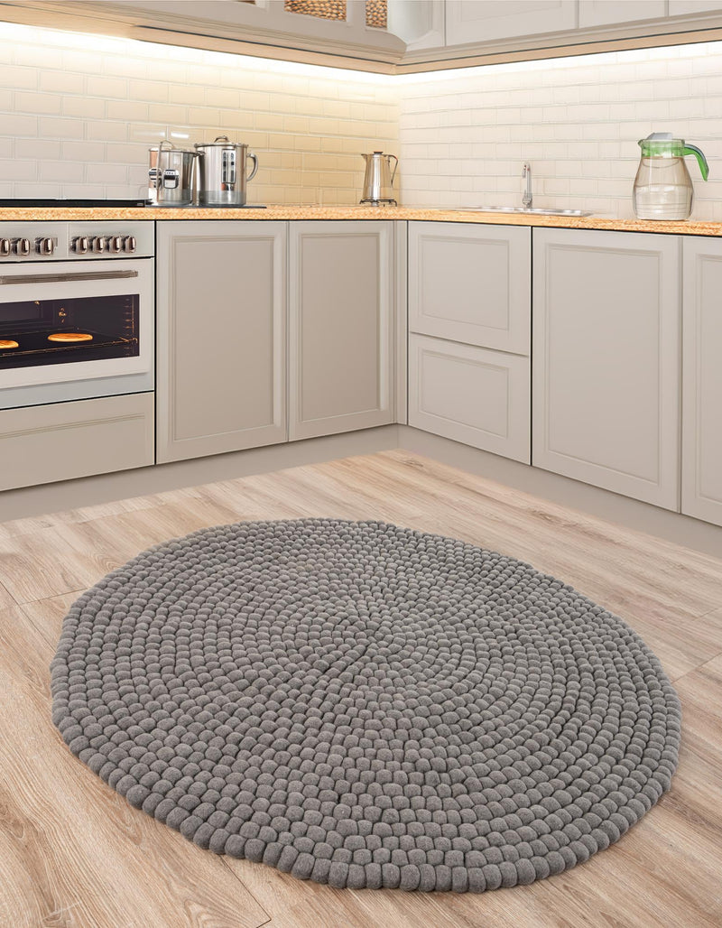 Wool Sphere Alley Collection Area Rug - Sphereville (Gray) Round Gray  lifestyle 26