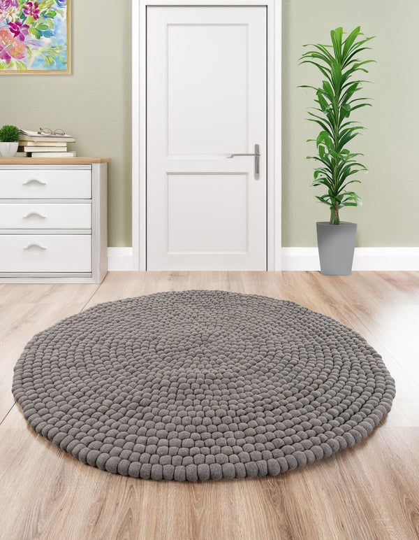 Wool Sphere Alley Collection Area Rug - Sphereville (Gray) Round Gray  lifestyle 30