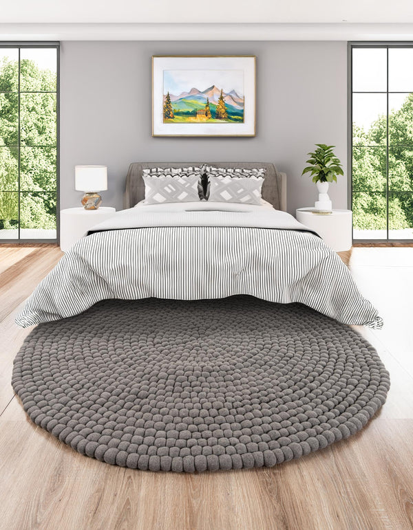 Wool Sphere Alley Collection Area Rug - Sphereville (Gray) Round Gray  lifestyle 34