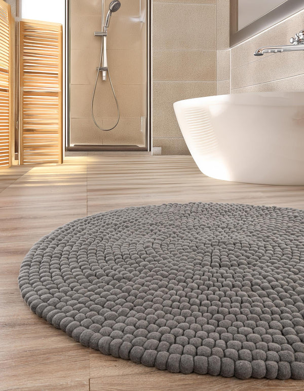 Wool Sphere Alley Collection Area Rug - Sphereville (Gray) Round Gray  lifestyle 36