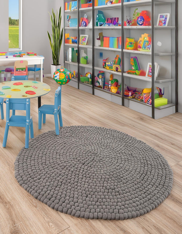 Wool Sphere Alley Collection Area Rug - Sphereville (Gray) Round Gray  lifestyle 38