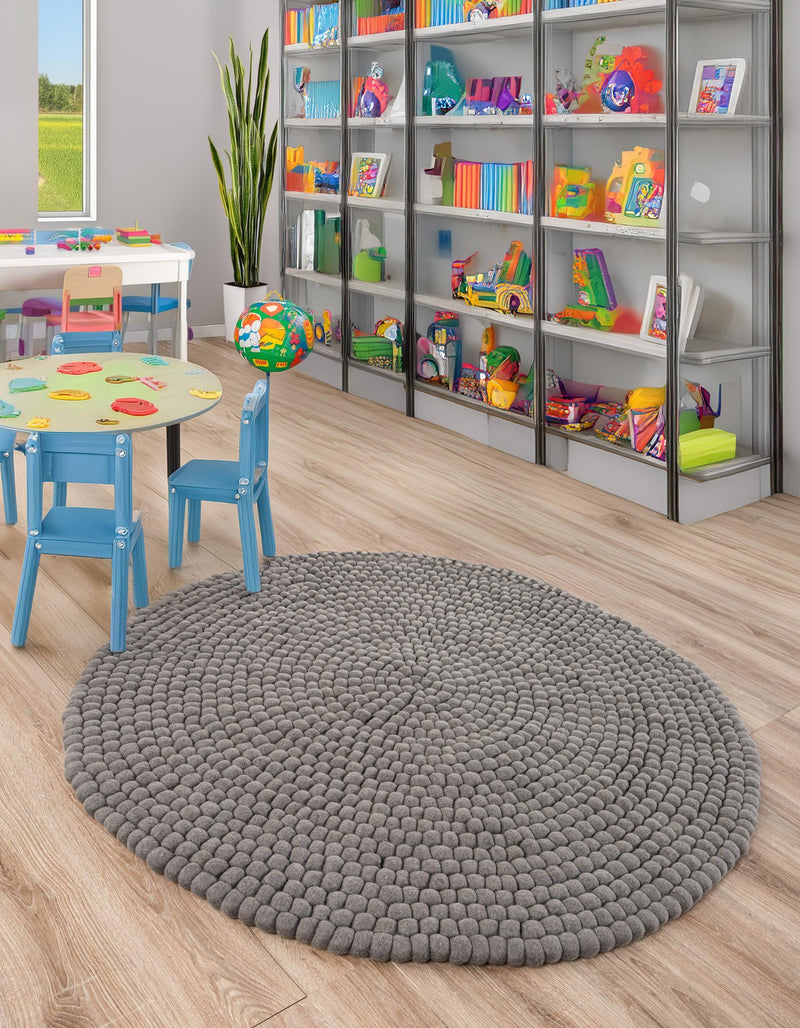 Wool Sphere Alley Collection Area Rug - Sphereville (Gray) Round Gray  lifestyle 38