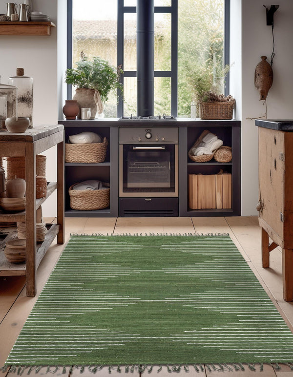 Thar Cotton Collection Area Rug - Jaisalmer (Green) Rectangle Green  lifestyle 8
