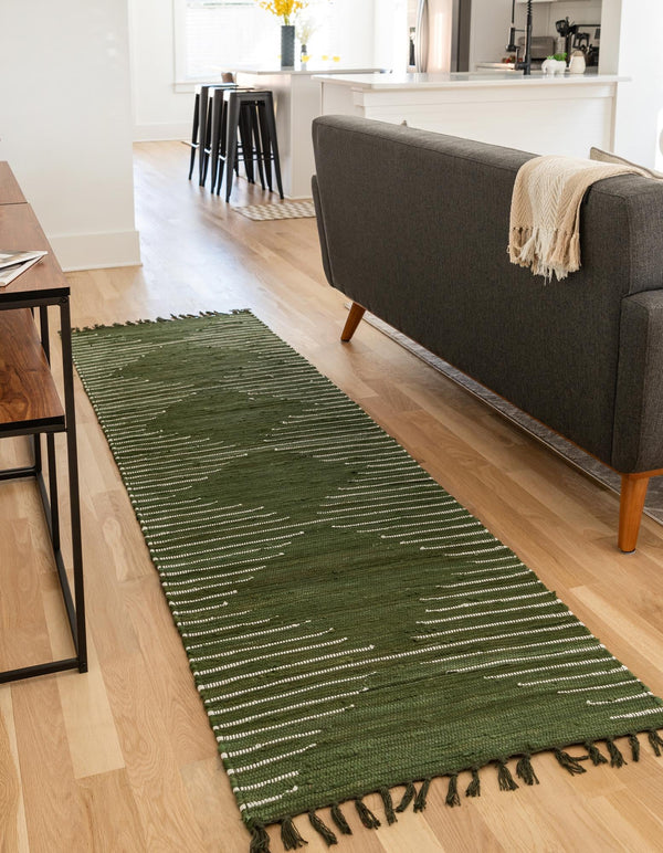 Thar Cotton Collection Area Rug - Jaisalmer (Green) Runner Green  lifestyle 31