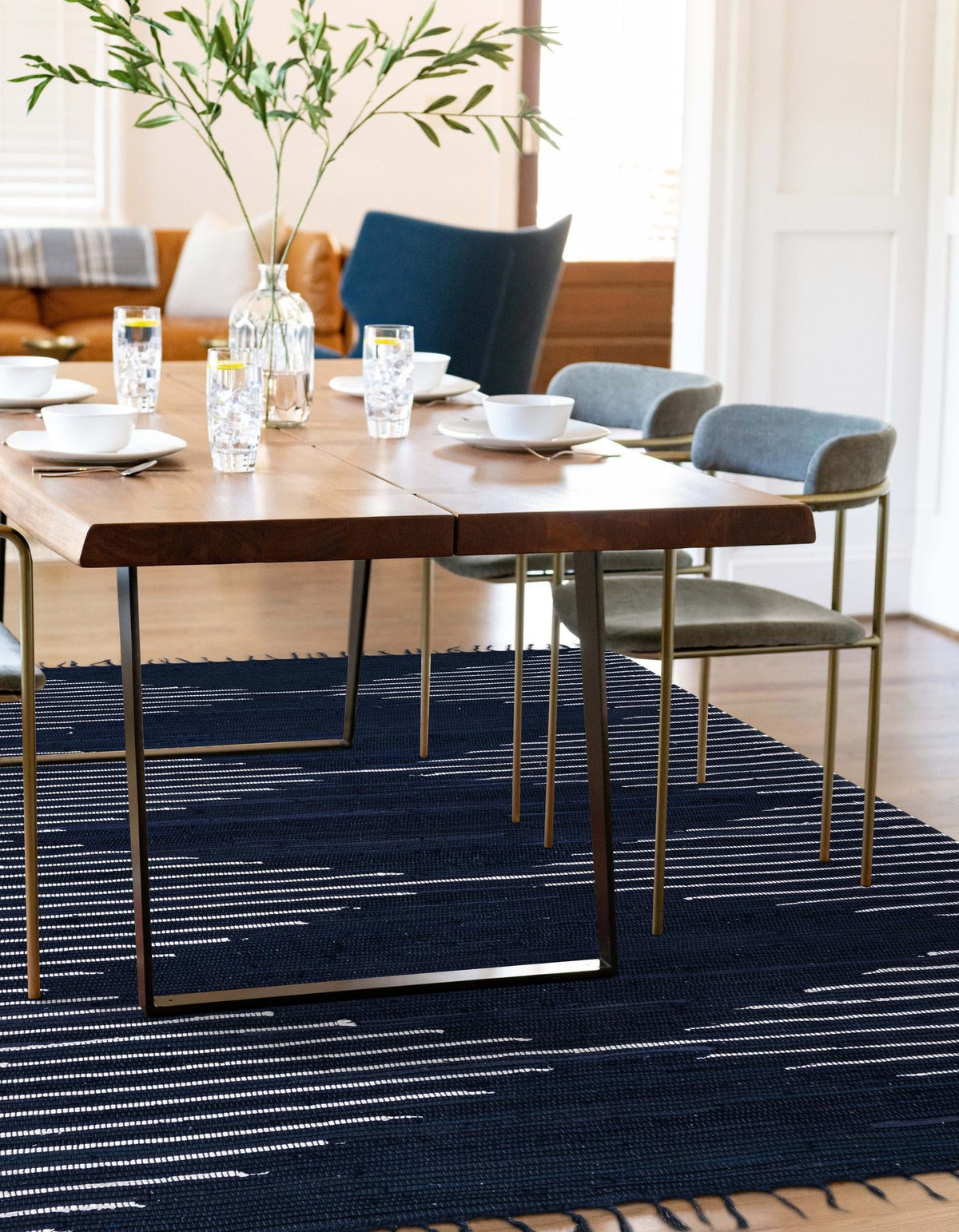 Thar Cotton Collection Area Rug - Jaisalmer Rectangle Navy Blue  lifestyle 25