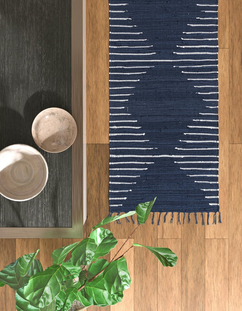 Thar Cotton Collection Area Rug - Jaisalmer (Navy Blue) Runner Navy Blue  lifestyle 39