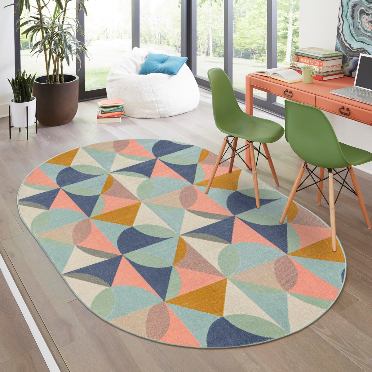 Lagoon Oasis Collection Area Rug - Coral Oval Multi  lifestyle 80
