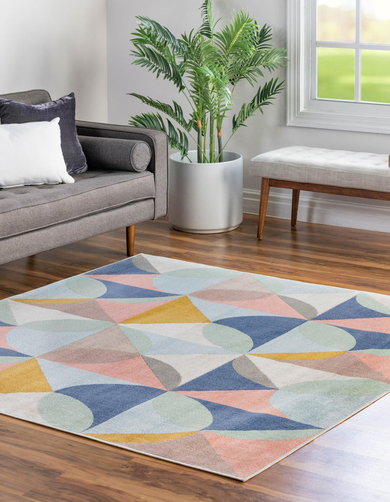 Lagoon Oasis Collection Area Rug - Coral Square Multi  lifestyle 27