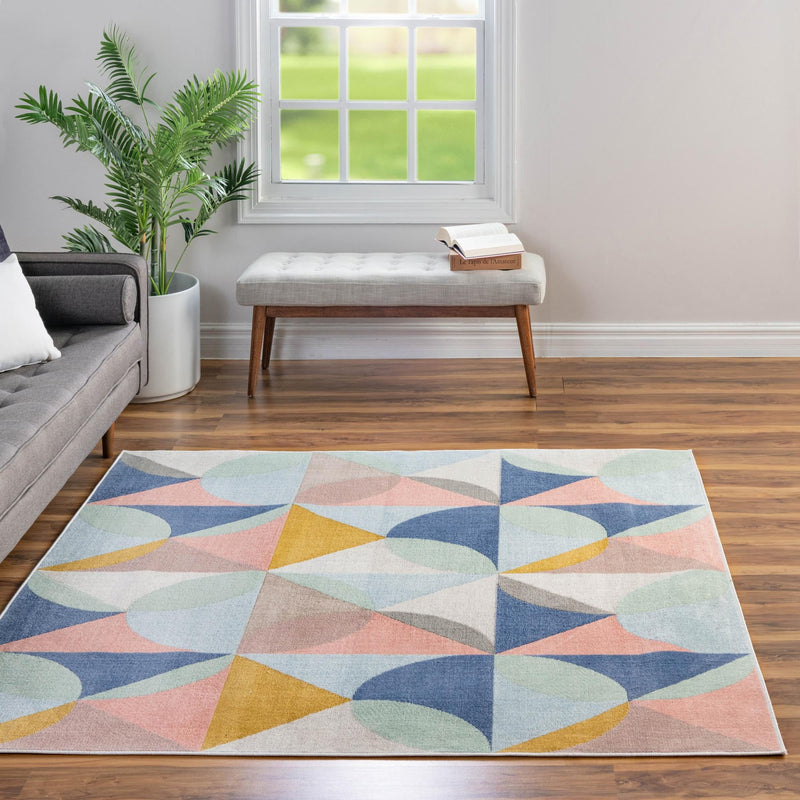Lagoon Oasis Collection Area Rug - Coral Square Multi  lifestyle 82