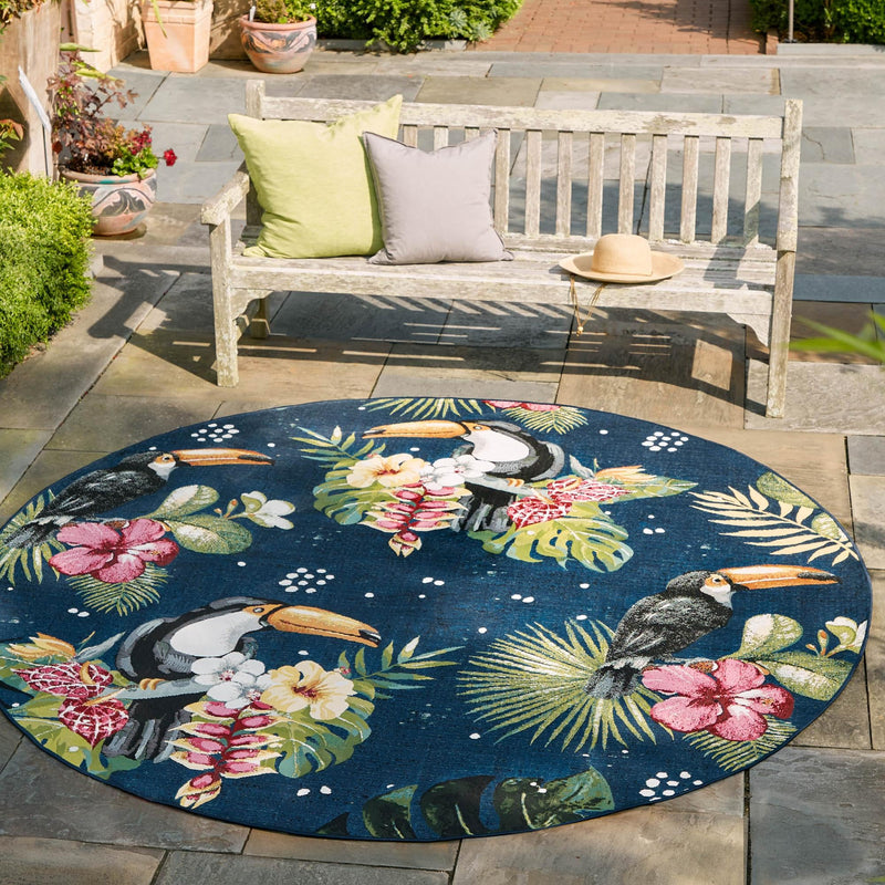 Garden Terrace Escape Collection Area Rug -  Leaf Round Multi  lifestyle 54